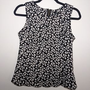Dotti black sleeveless top with white leaf pattern (S)